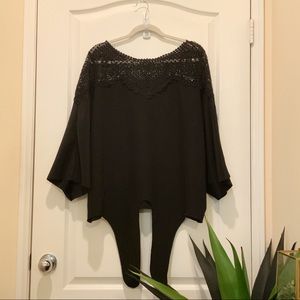 Black blouse with lace collar with bow tie cut out. Size 2XL